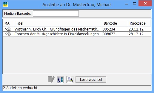Ausleihe über Barcode-Eingabe