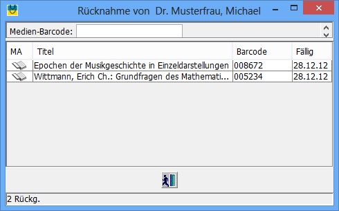Rücknahme über Barcode-Eingabe