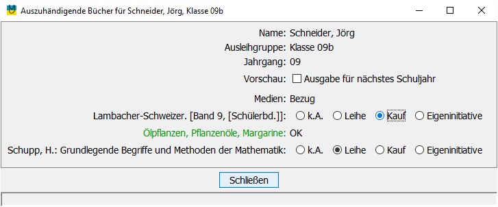 Auszugebende Bücher