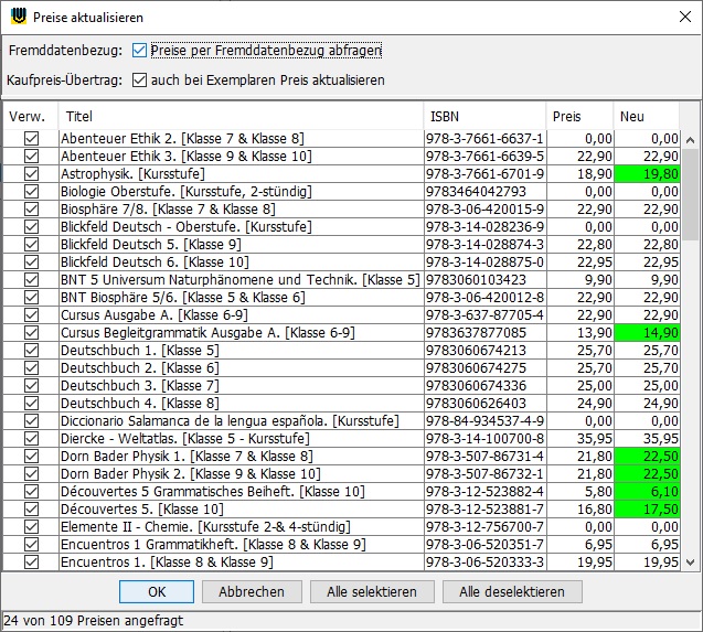 Preisaktualisierung Preisaktualisierung